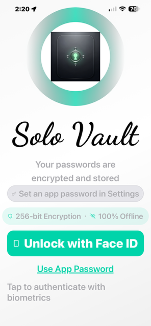 Solo Vault app interface preview